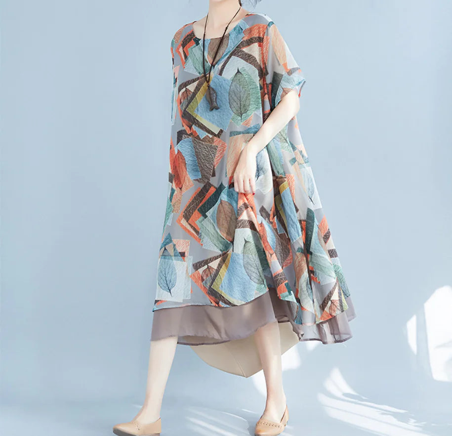 Chiffon Printed Short Sleeve Dress