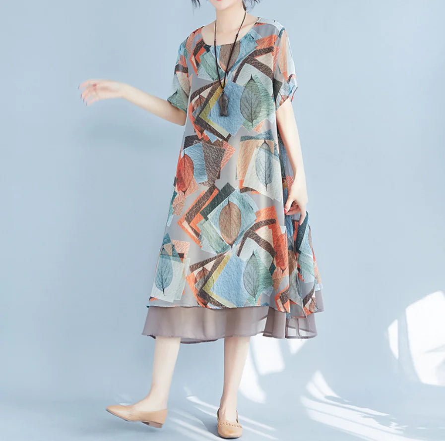 Chiffon Printed Short Sleeve Dress