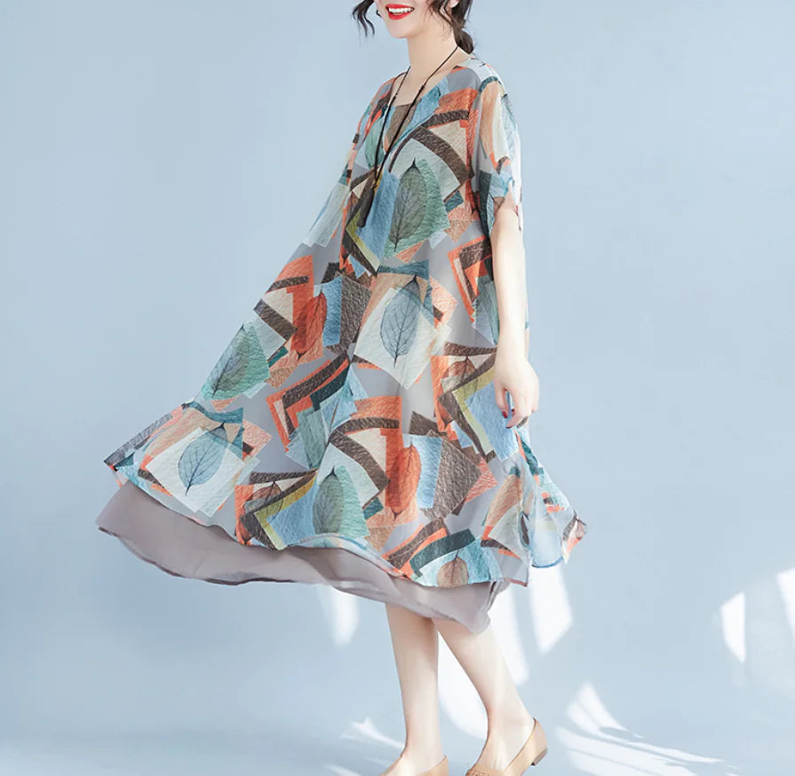 Chiffon Printed Short Sleeve Dress