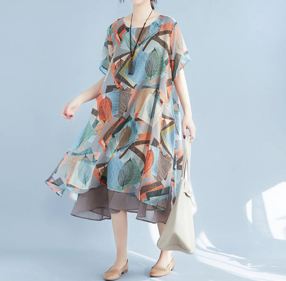 Chiffon Printed Short Sleeve Dress