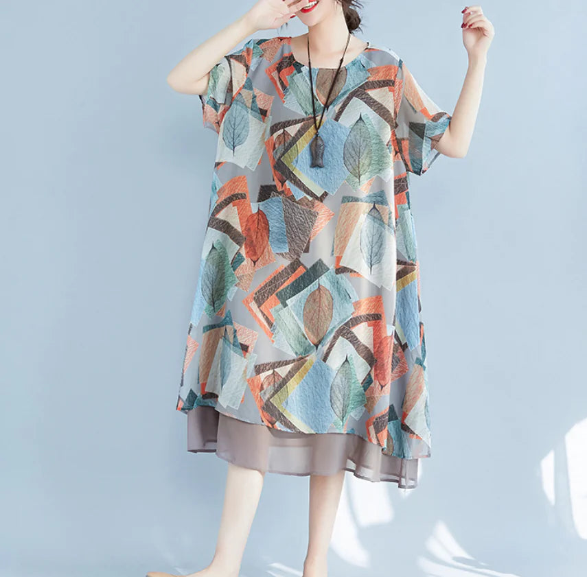 Chiffon Printed Short Sleeve Dress