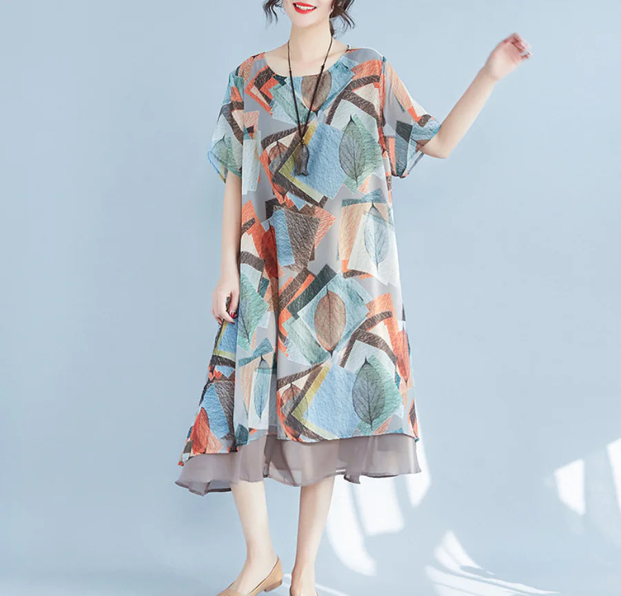 Chiffon Printed Short Sleeve Dress