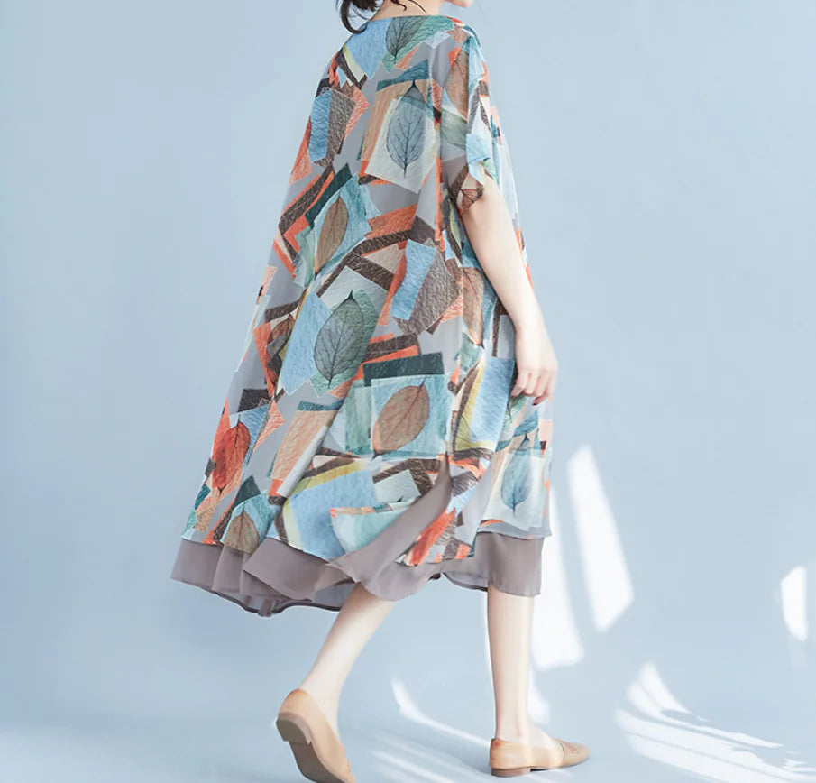 Chiffon Printed Short Sleeve Dress