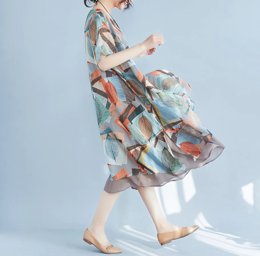 Chiffon Printed Short Sleeve Dress