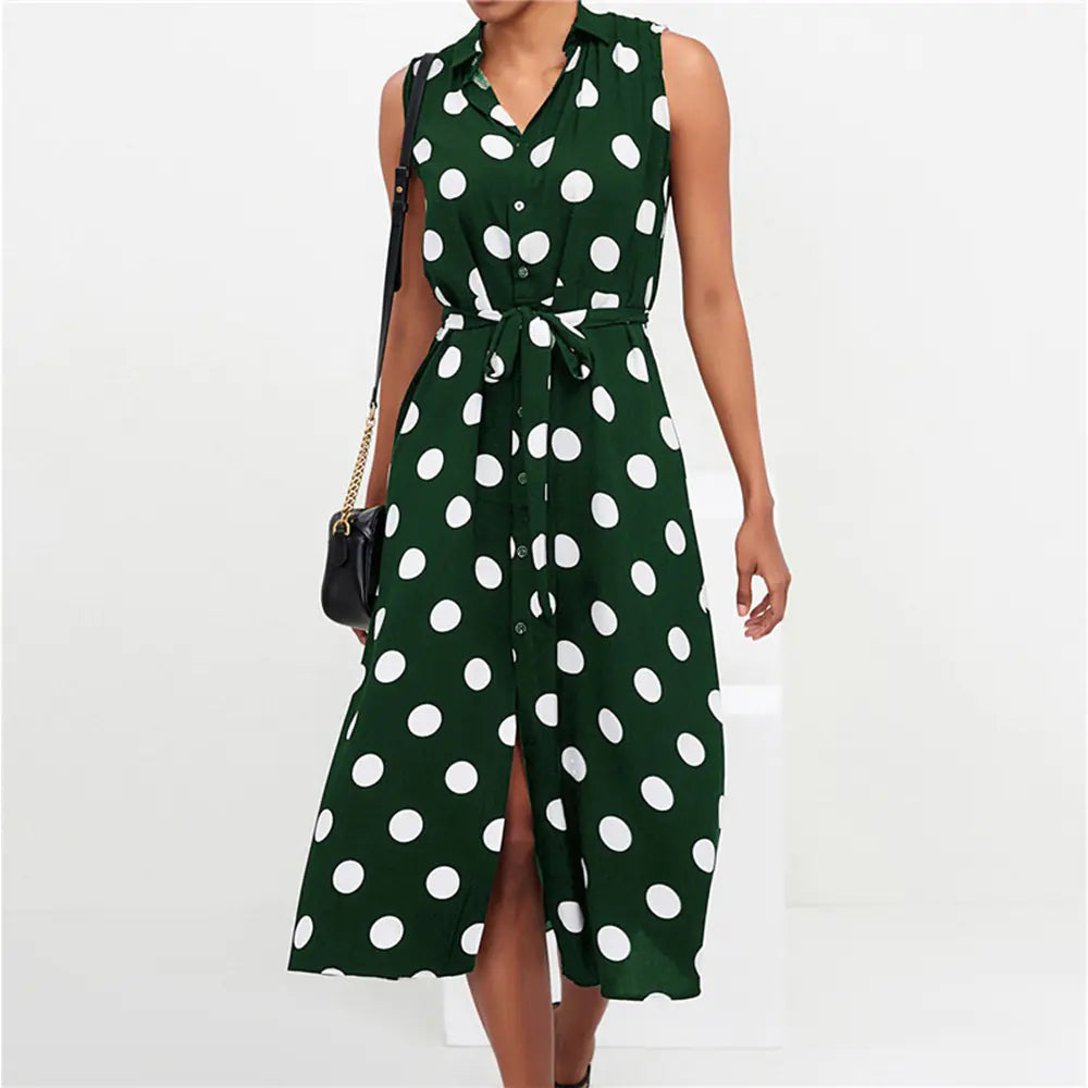 Polka Dot High Waist Chiffon Dress