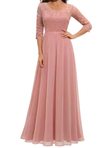 Lace Edge Chiffon Patchwork Long Dress