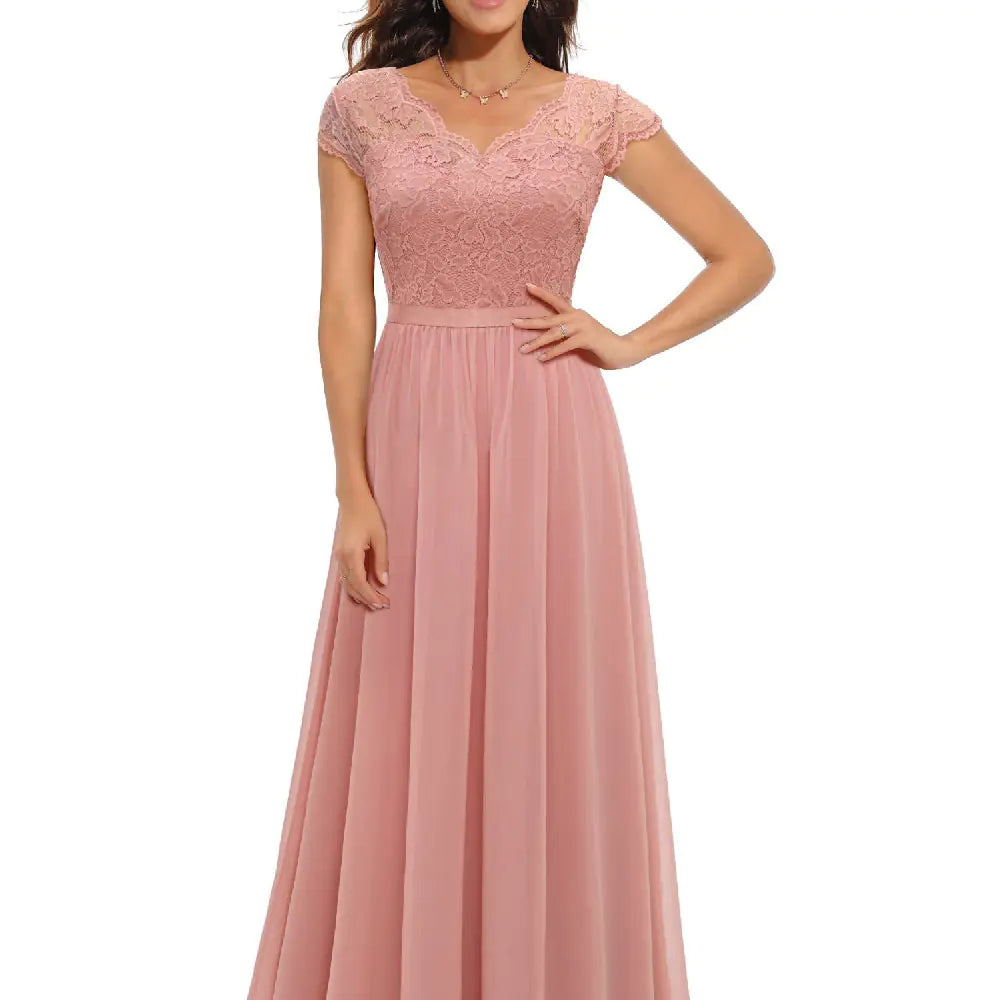 Lace Edge Chiffon Patchwork Long Dress