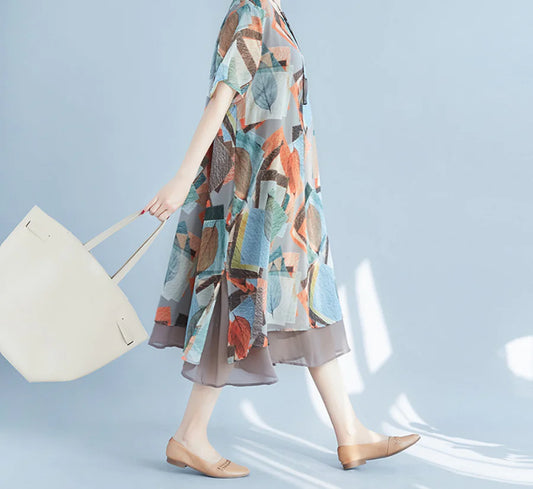Chiffon Printed Short Sleeve Dress