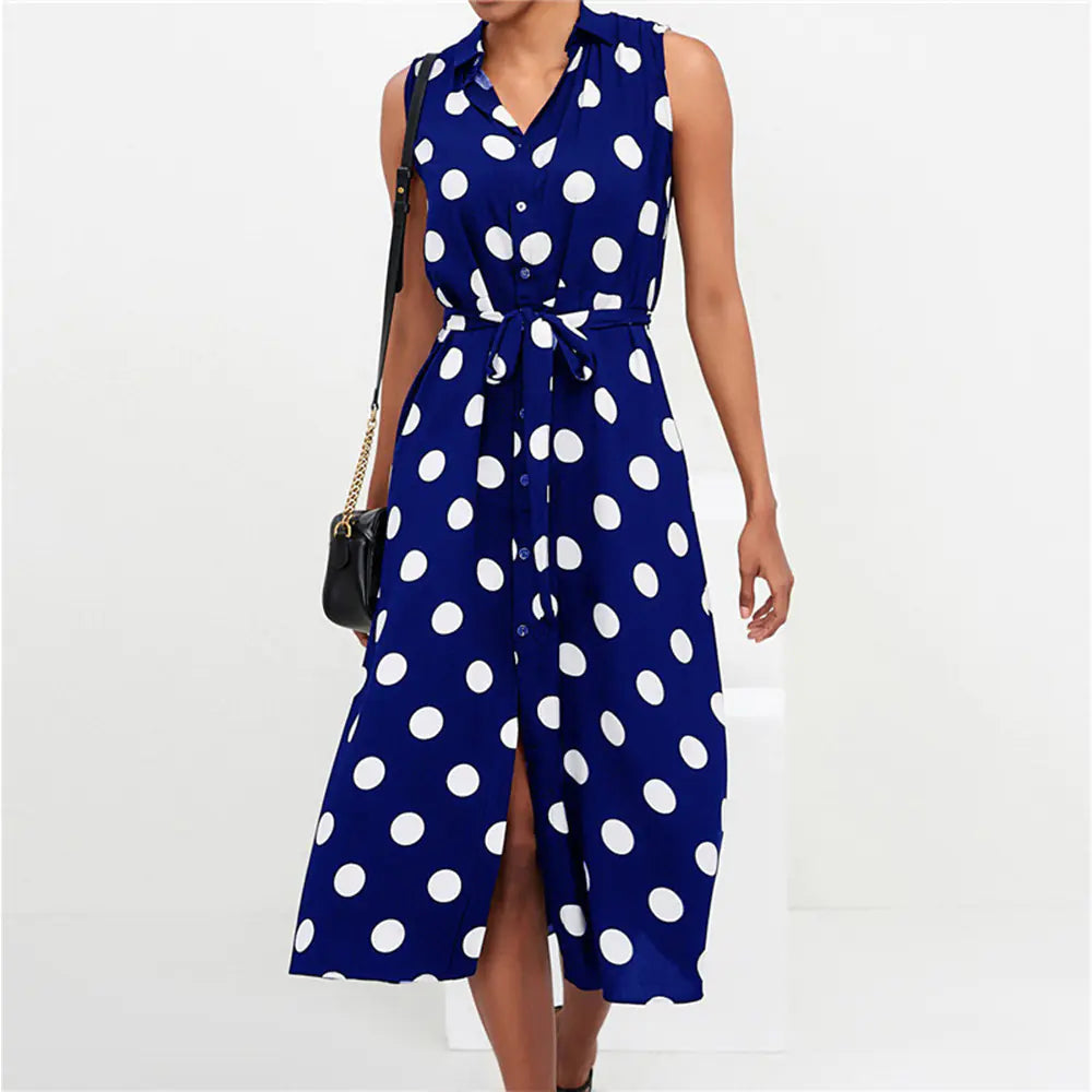 Polka Dot High Waist Chiffon Dress