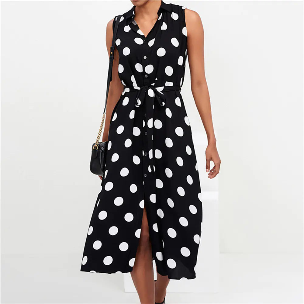 Polka Dot High Waist Chiffon Dress