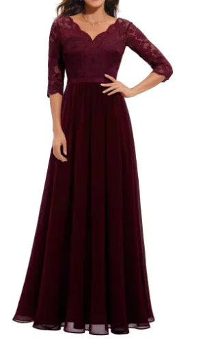 Lace Edge Chiffon Patchwork Long Dress