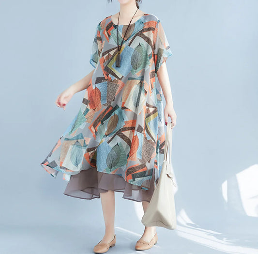 Chiffon Printed Short Sleeve Dress