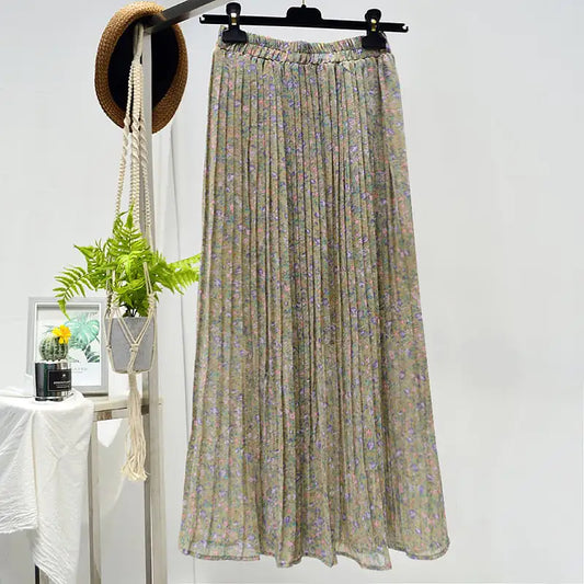 Floral Pleated Chiffon Skirt