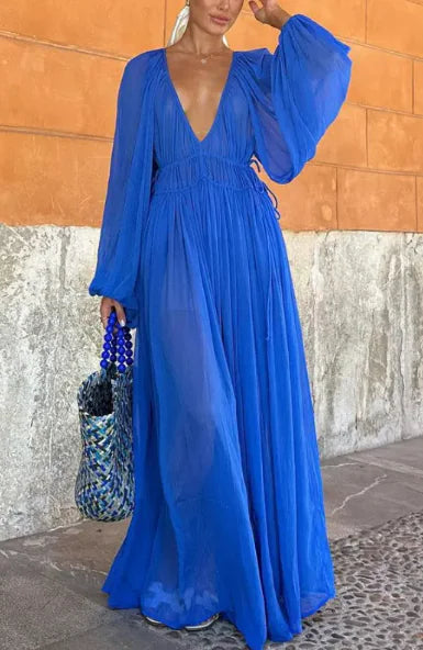 Loose Long Sleeve Chiffon Dress