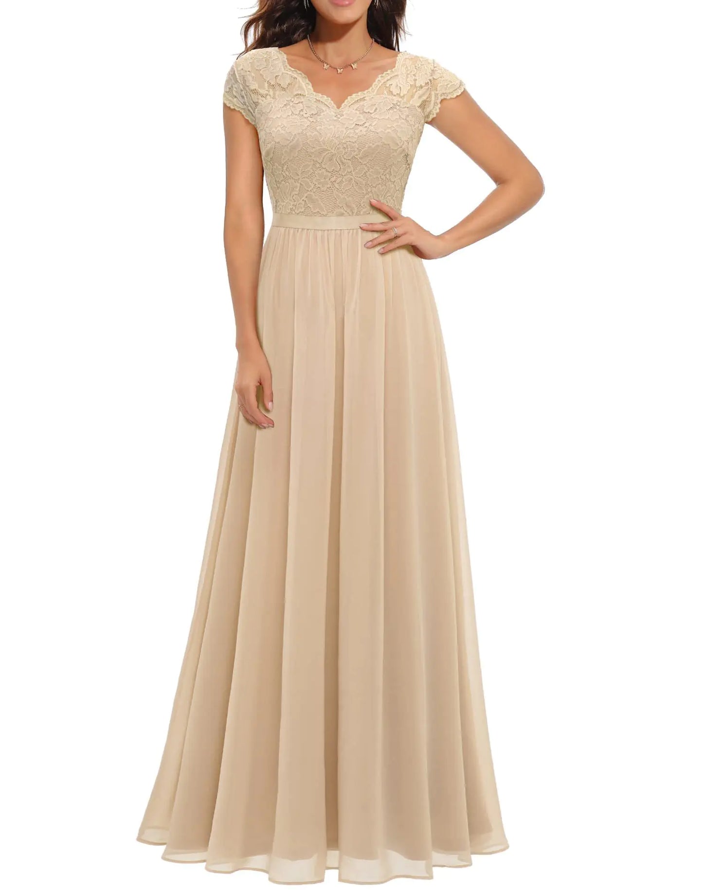 Lace Edge Chiffon Patchwork Long Dress