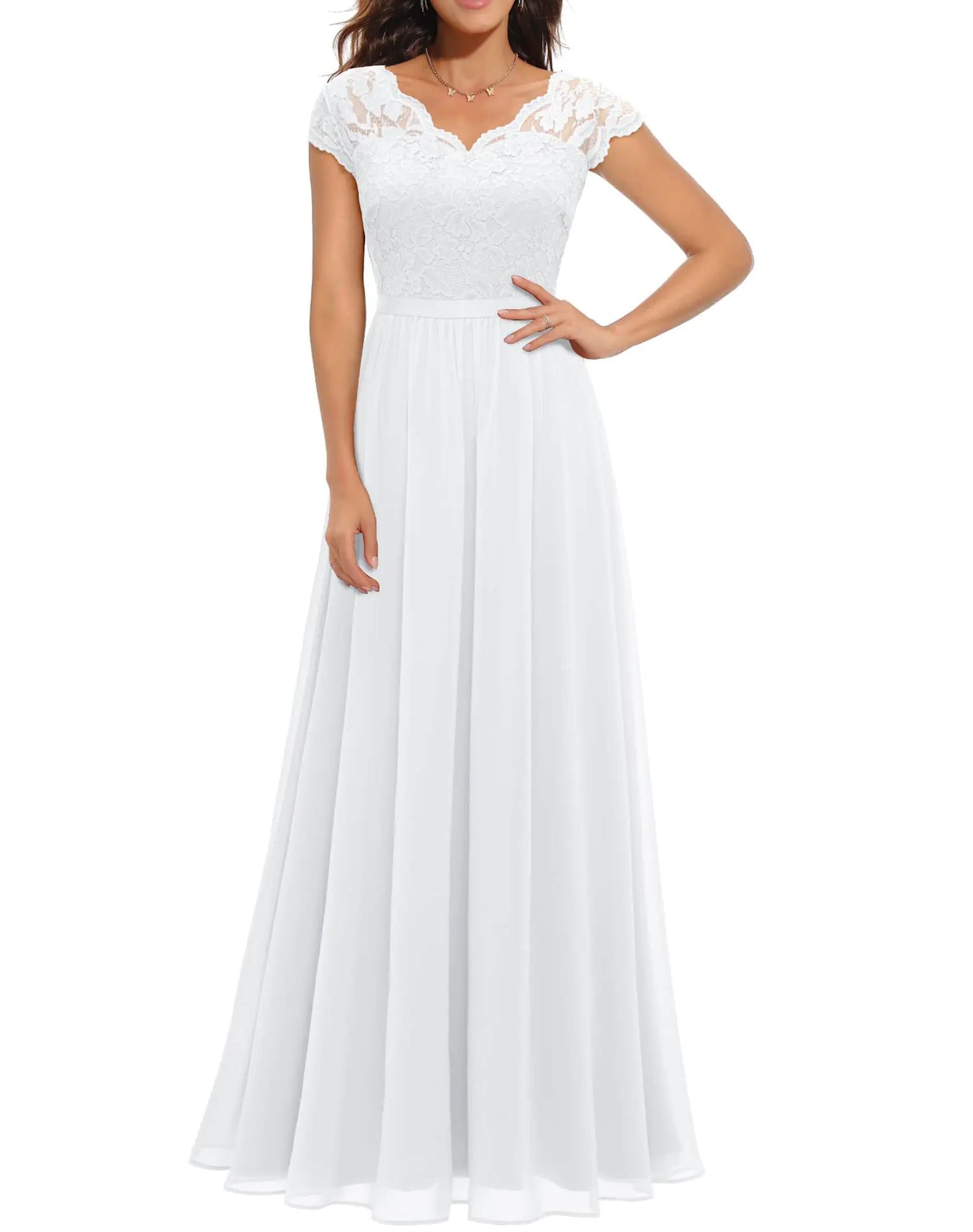 Lace Edge Chiffon Patchwork Long Dress