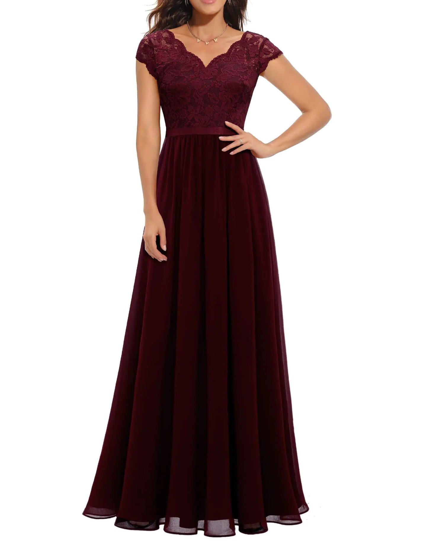 Lace Edge Chiffon Patchwork Long Dress