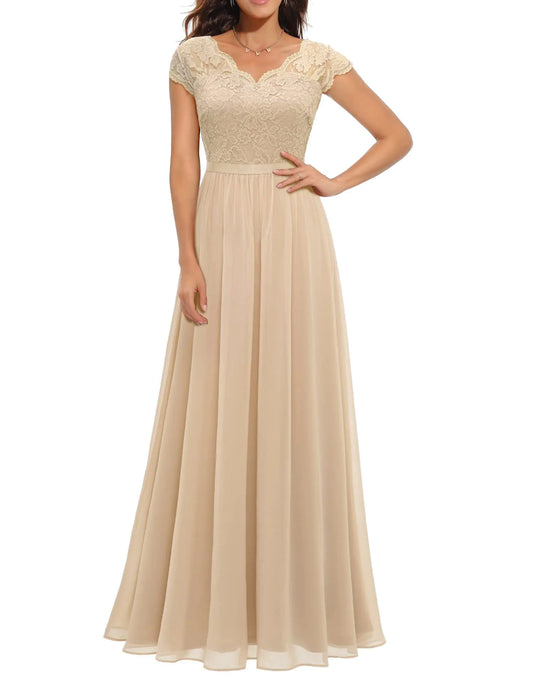 Lace Edge Chiffon Patchwork Long Dress