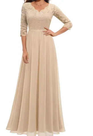 Lace Edge Chiffon Patchwork Long Dress