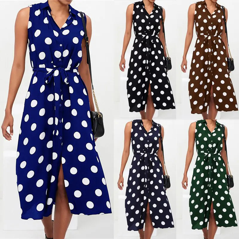 Polka Dot High Waist Chiffon Dress