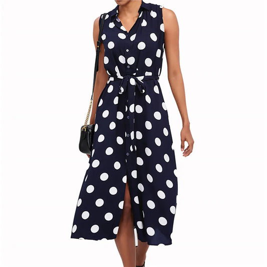 Polka Dot High Waist Chiffon Dress