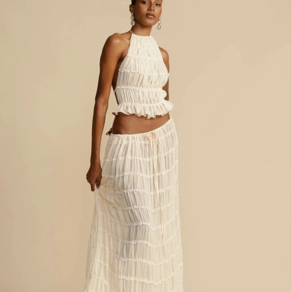 Two-Piece Chiffon Pleated Dress