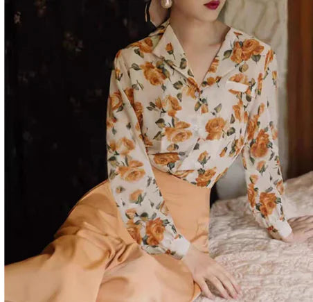 Chiffon Fashion Print Women's Office Shirt