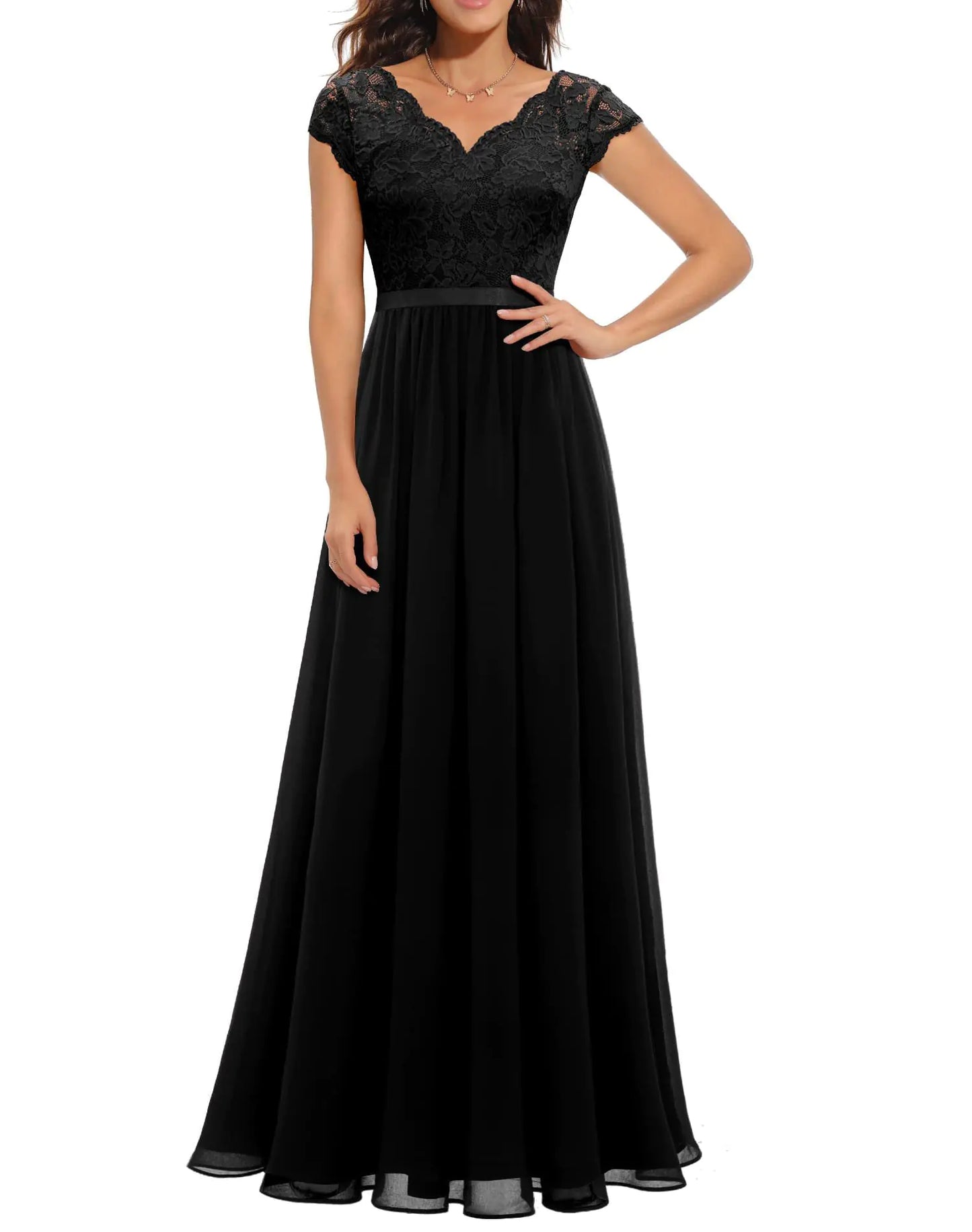 Lace Edge Chiffon Patchwork Long Dress