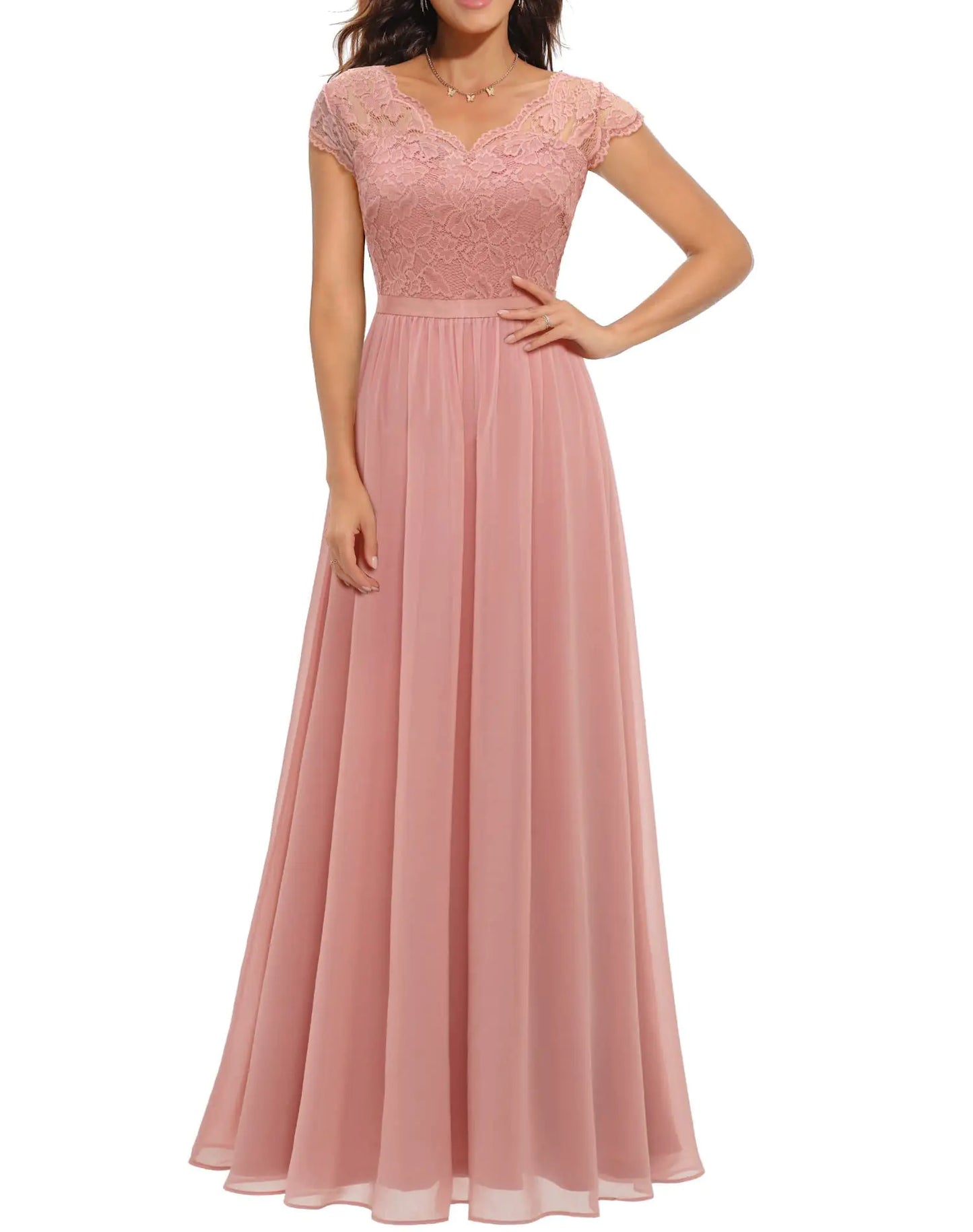 Lace Edge Chiffon Patchwork Long Dress