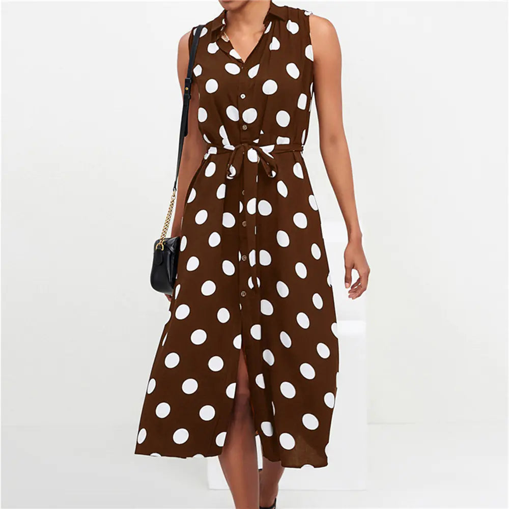 Polka Dot High Waist Chiffon Dress
