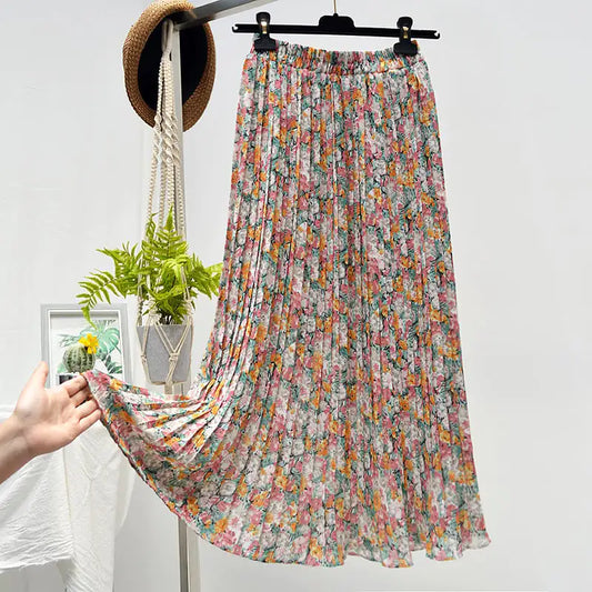 Floral Pleated Chiffon Skirt