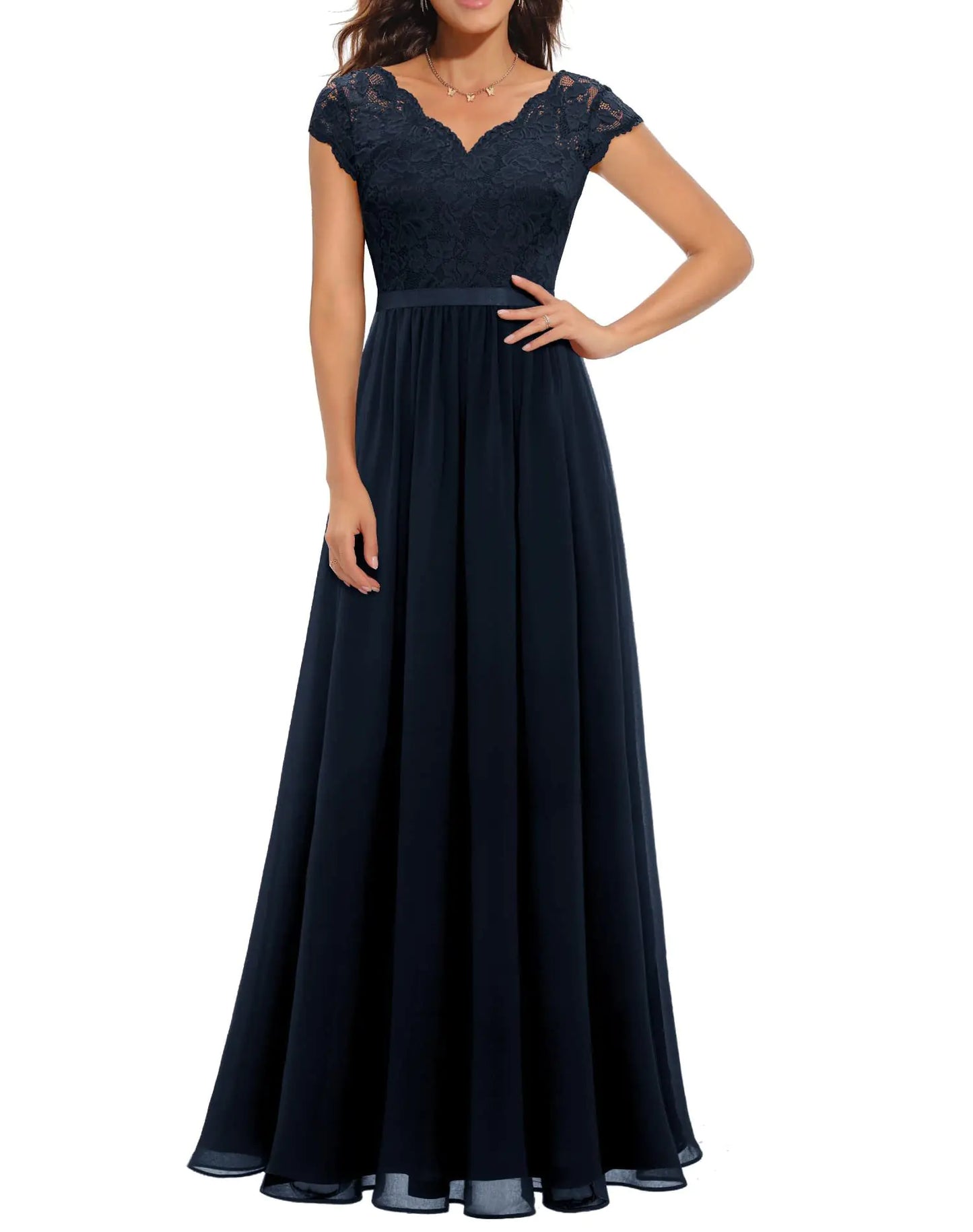 Lace Edge Chiffon Patchwork Long Dress