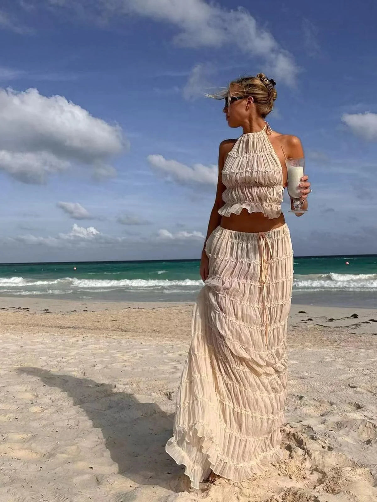 Two-Piece Chiffon Pleated Dress